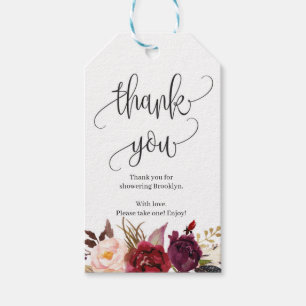 Rustic marsala burgundy floral vrijgezellenfeest cadeaulabel