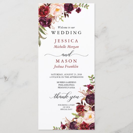 Rustic Marsala Burgundy Wedding Program Programma (Voorkant)