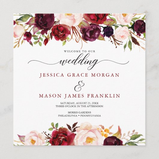Rustic Marsala Burgundy Wedding Programme Programma (Voorkant)