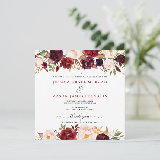Rustic Marsala Burgundy Wedding Programme Programma (Staand voorkant)