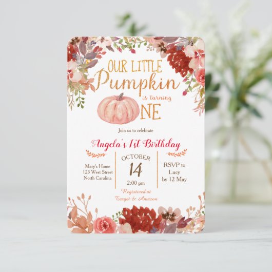 Rustic Marsala Citrouille première invitation anni (Debout devant)