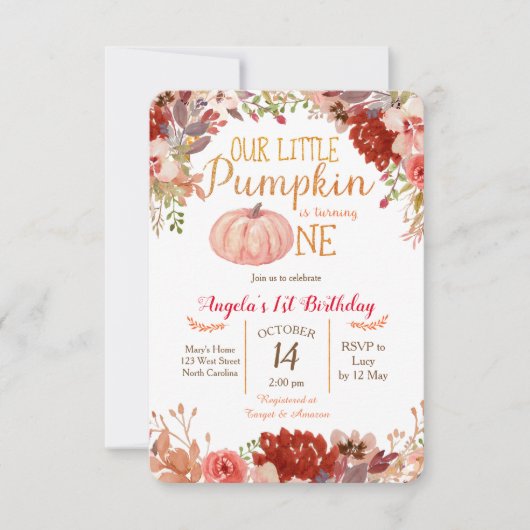 Rustic Marsala Citrouille première invitation anni (Devant)