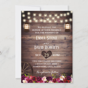 Rustic Marsala Floral Lantern Fall Wedding Kaart