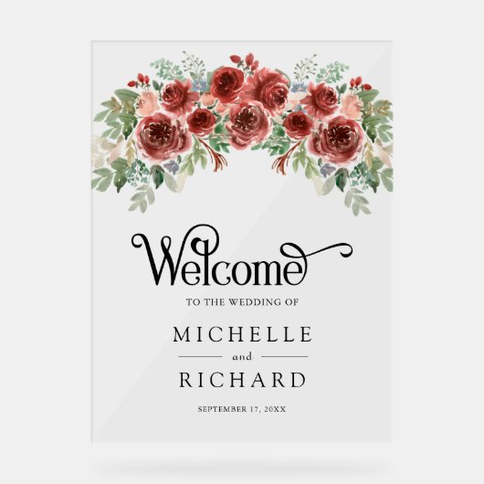 Rustic Marsala Floral Wedding Welcome (Recto)
