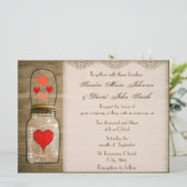 Rustic Mason Jar and Hearts Wedding Invitation Kaart (Staand voorkant)