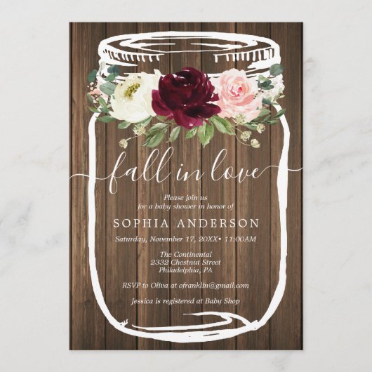 Rustic Mason Jar Baby shower Invitation (Devant)
