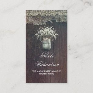 Rustic Mason Jar Baby's Breath and Barn Wood Visitekaartje