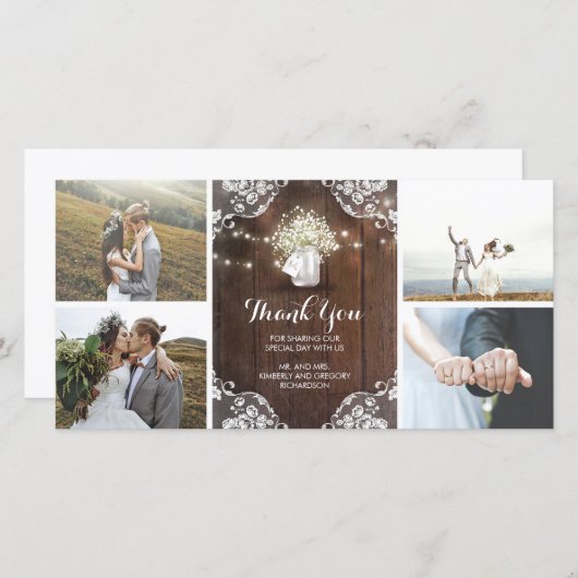 Rustic Mason Jar Baby's Breath Wedding Bedankt (Voorkant / Achterkant)