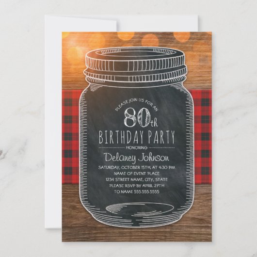 Rustic Mason Jar Backyard 80th Birthday Party Kaart (Voorkant)