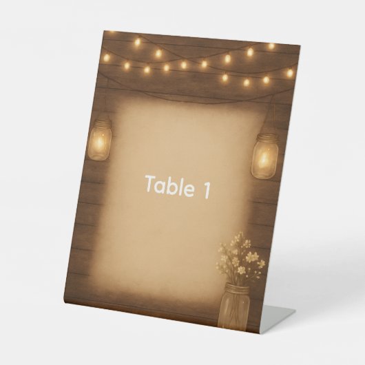 Rustic Mason Jar Berry Trouwtafel Nummer Kaart Reclamebord Met Voetstuk (Voorkant)