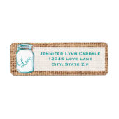 Rustic Mason Jar Blauwgroen Burlap Weddenschap Lab Etiket (Voorkant)