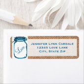 Rustic Mason Jar Blauwgroen Burlap Weddenschap Lab Etiket (Insitu)