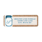 Rustic Mason Jar Blauwgroen Burlap Weddenschap Lab Etiket (Voorkant)