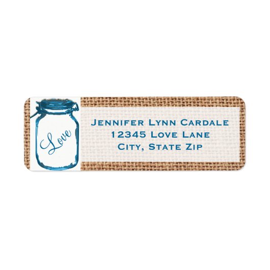 Rustic Mason Jar Blauwgroen Burlap Weddenschap Lab Etiket (Voorkant)