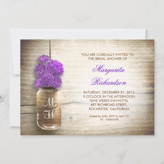Rustic Mason Jar Bruids Douche Uitnodigingen (Voorkant)