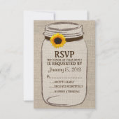 Rustic Mason Jar & Burlap and Sunflower RSVP-kaart RSVP Kaartje (Voorkant)