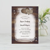 Rustic Mason Jar Burlap Hearts Barn Wood Wedding Kaart (Staand voorkant)