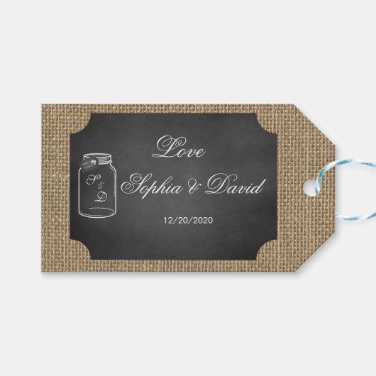 Rustic Mason Jar Burlap Wedding Custom Cadeaulabel (Voorkant (Horizontaal))