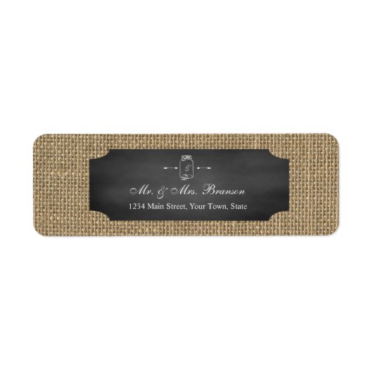 Rustic Mason Jar Chalkboard Burlap Wedding Etiket (Voorkant)