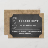 Rustic Mason Jar Chalkboard Burlap Wedding RSVP (Devant / Derrière)