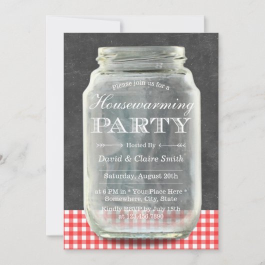 Rustic Mason Jar Chalkboard Housewarming Party Kaart (Voorkant)