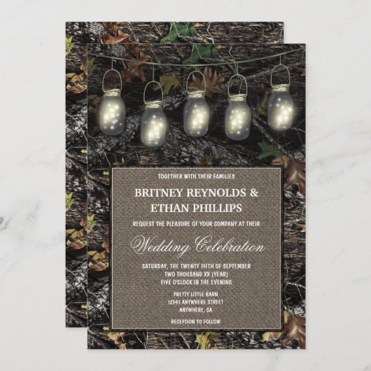 Rustic Mason Jar Chasse Camo Mariage Invitations (Devant / Derrière)