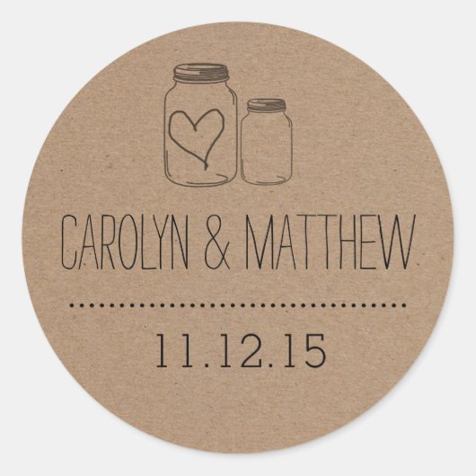 Rustic Mason Jar| Coeur Mariage Faveur Sticker (Devant)