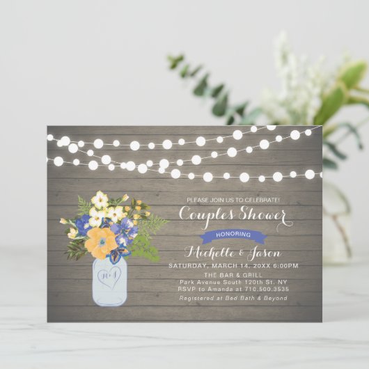 Rustic Mason Jar Couples Wedding shower Invitation (Debout devant)