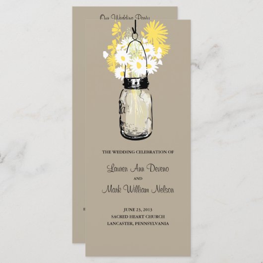 Rustic Mason Jar Daisies Programme Fleur sauvage (Devant / Derrière)