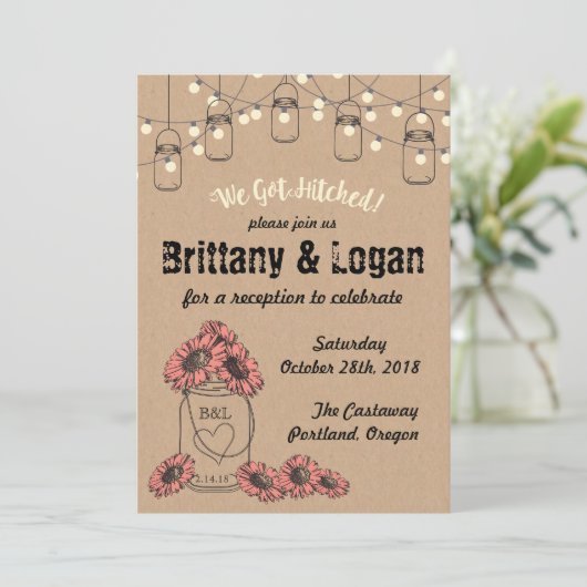 Rustic Mason Jar Eloped Reception Kaart (Staand voorkant)