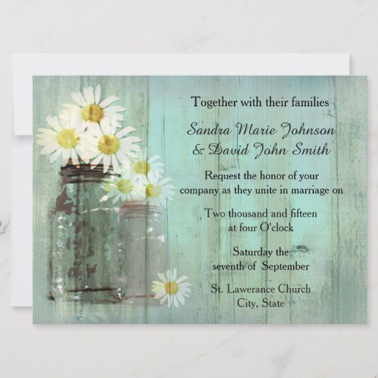 Rustic Mason Jar en Daisy bruiloft uitnodiging (Voorkant)