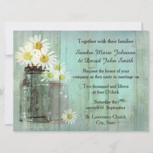Rustic Mason Jar en Daisy bruiloft uitnodiging