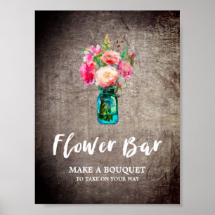 Rustic Mason Jar en Flowers Bouquet Flower Bar Poster