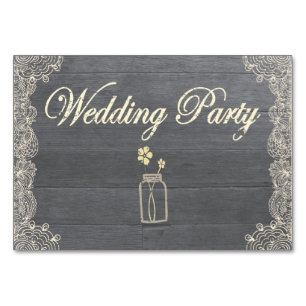 Rustic Mason Jar en Lace Wedding Party Table Card Kaart