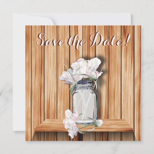 Rustic Mason Jar en roze pioenen Save The Date (Voorkant)