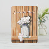 Rustic Mason Jar en roze pioenen Save The Date (Staand voorkant)