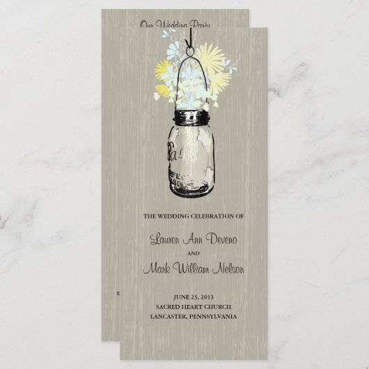 Rustic Mason Jar en Wildflowers Programma (Voorkant / Achterkant)
