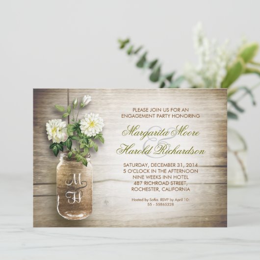 Rustic Mason Jar Engagement Party Uitnodigingen (Staand voorkant)