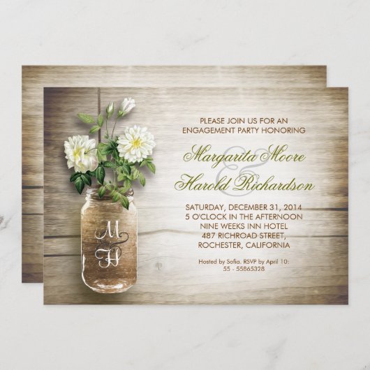 Rustic Mason Jar Engagement Party Uitnodigingen (Voorkant / Achterkant)