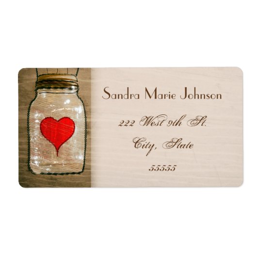 Rustic Mason Jar et Coeurs Mariages Étiquettes de (Devant)