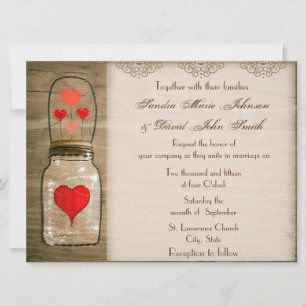 Rustic Mason Jar et Faire-part de mariage des coeu