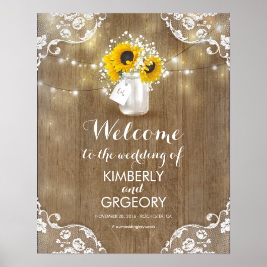Rustic Mason Jar et Sunflower Affiche de bienvenue (Devant)
