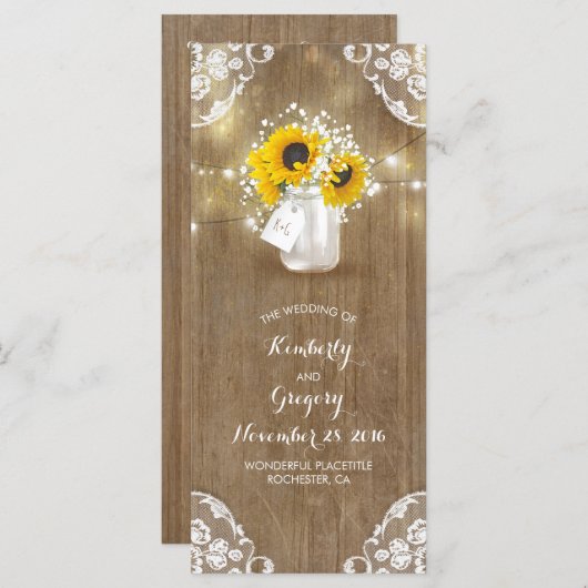 Rustic Mason Jar et Sunflower Programmes de mariag (Devant / Derrière)