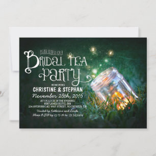 Rustic Mason Jar & Fireflies Bruids Tea Party Kaart