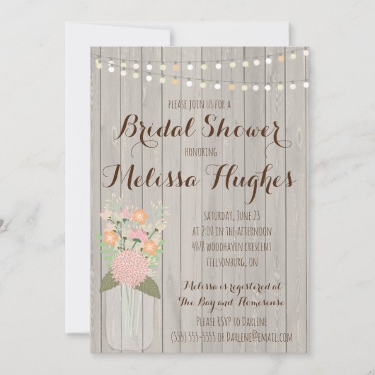 Rustic Mason Jar Floral Invitations de douche nupt (Devant)