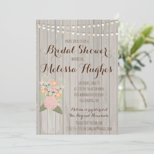 Rustic Mason Jar Floral Invitations de douche nupt (Debout devant)