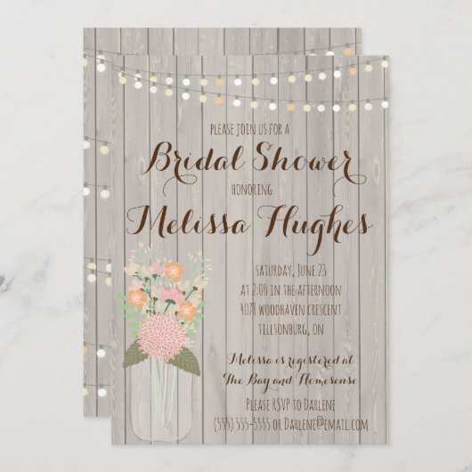 Rustic Mason Jar Floral Invitations de douche nupt (Devant / Derrière)