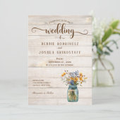 Rustic Mason Jar Floral on Wood Wedding Invitation (Debout devant)