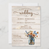 Rustic Mason Jar Floral on Wood Wedding Invitation (Devant)