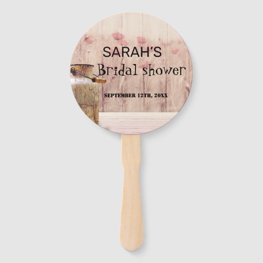 Rustic Mason Jar Floral Pink Vrijgezellenfeest Handwaaier (Voorkant)